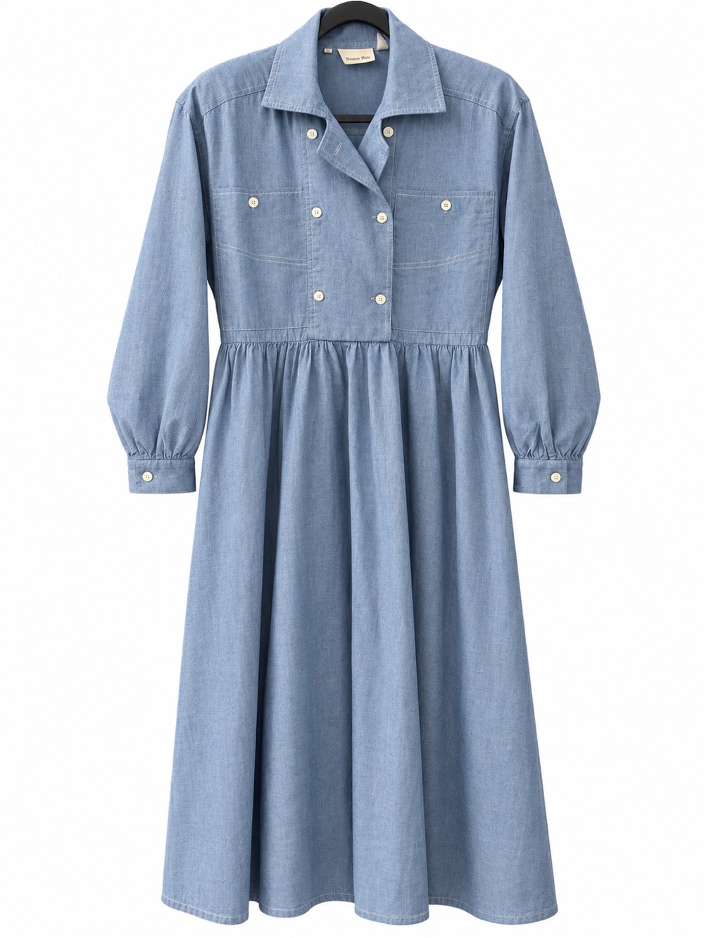 Vintage David Warren for Neiman Marcus Chambray Shirt Dress Size 6 Blue Midi